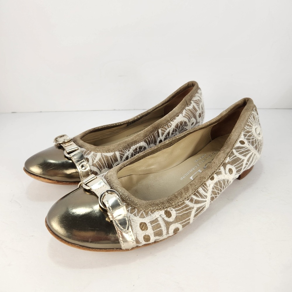 AGL Women's Dressy Lace Slip-On Preppy Flat Shoes Gold Size 38 (7)